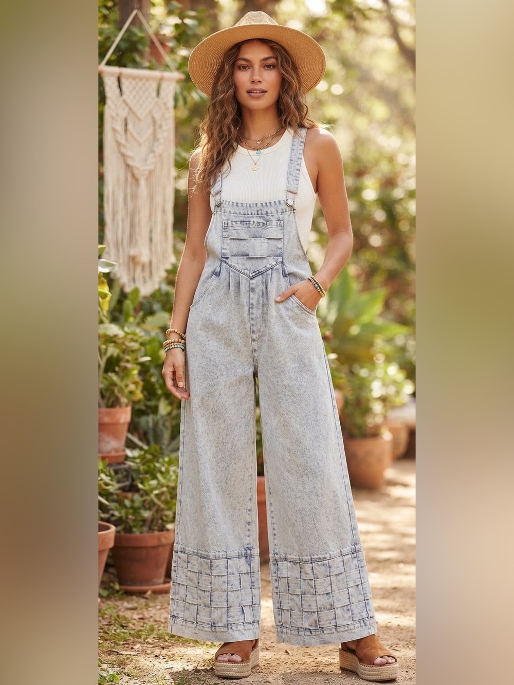 ee:some Denim Overalls Wide Leg Basket Weave Retro 80’s 90’s Style Festival Boho